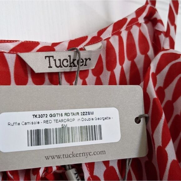 Tucker Ruffle Camisole Red Teardrop in Double Georgette Silk - Picture 4 of 8